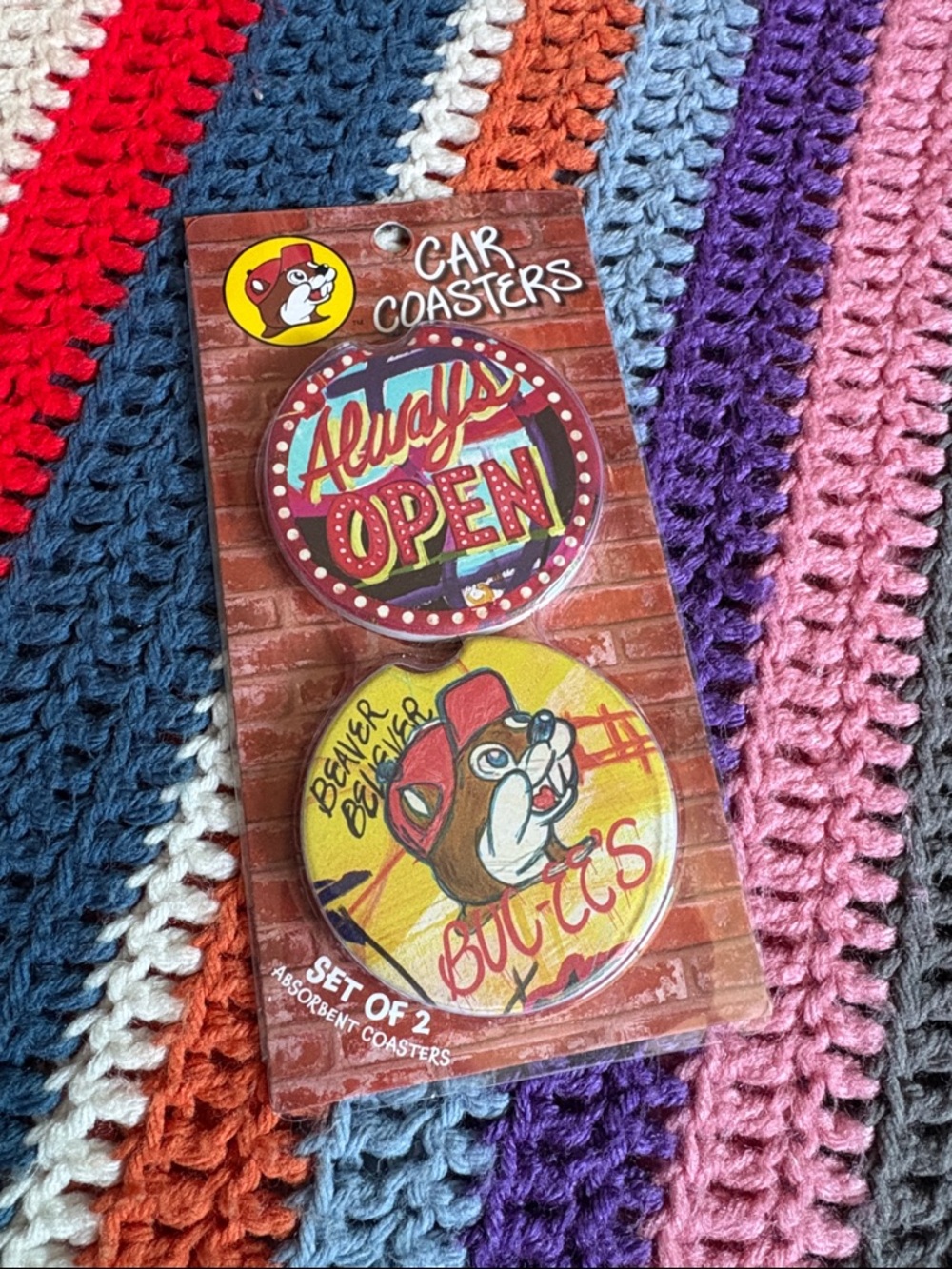 FREE W PURCHASE Buc-ee's Circular Car Coasters (Set of 2)